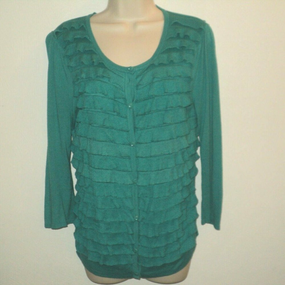 Design History Size M Cardigan Sweater Blue-Green